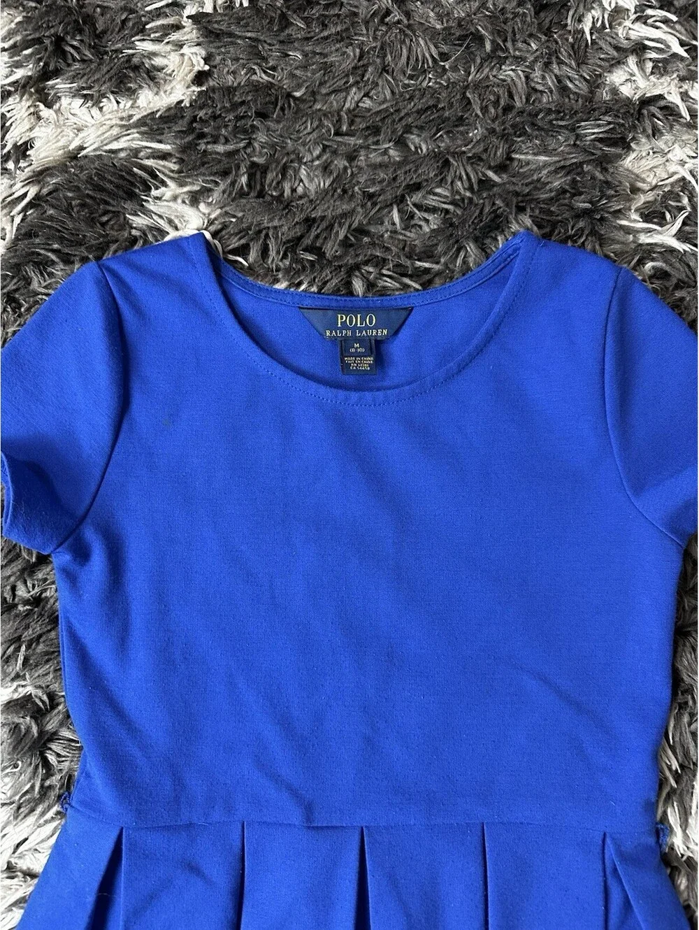 Polo Ralph Lauren Girls Royal Blue Pleated Short Sleeve Dress Size M 8-10